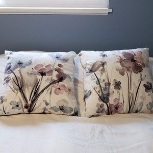 Two 17" x 17" Floral Pillow Covers (No Inserts), White, Gray, Blue, Pink/Purple